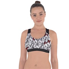 Demonic Skulls Pattern, Spooky Horror, Halloween Theme Cross String Back Sports Bra