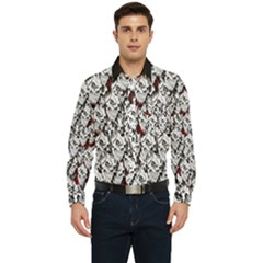 Demonic Skulls Pattern, Spooky Horror, Halloween Theme Men s Long Sleeve Pocket Shirt 