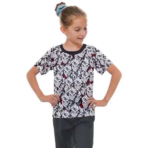 Demonic Skulls Pattern, Spooky Horror, Halloween Theme Kids  Mesh Piece Tee by Casemiro