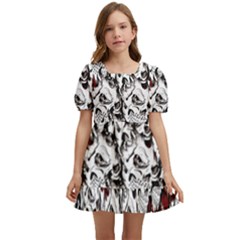 Demonic Skulls Pattern, Spooky Horror, Halloween Theme Kids  Short Sleeve Dolly Dress by Casemiro