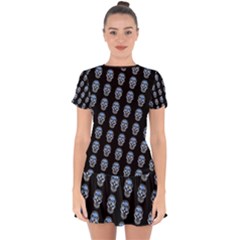 Skulls, Demonic Skull Pattern, Frida Kahlo Stylised Drop Hem Mini Chiffon Dress by Casemiro