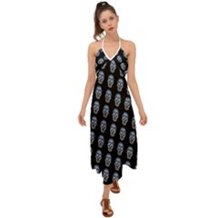 Skulls, Demonic Skull Pattern, Frida Kahlo Stylised Halter Tie Back Dress  by Casemiro