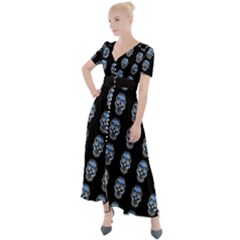 Skulls, Demonic Skull Pattern, Frida Kahlo Stylised Button Up Short Sleeve Maxi Dress by Casemiro