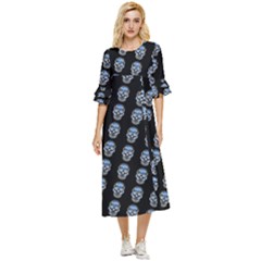 Skulls, Demonic Skull Pattern, Frida Kahlo Stylised Double Cuff Midi Dress