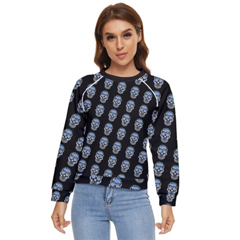 Skulls, Demonic Skull Pattern, Frida Kahlo Stylised Women s Long Sleeve Raglan Tee by Casemiro