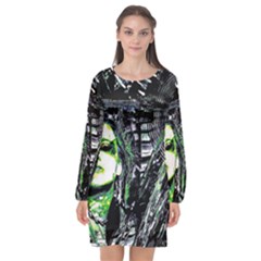 Dubstep Alien Long Sleeve Chiffon Shift Dress  by MRNStudios