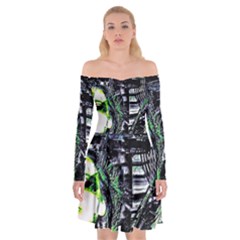 Dubstep Alien Off Shoulder Skater Dress by MRNStudios