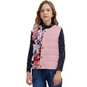 Flower black pink Kid s Short Button Up Puffer Vest	 View1