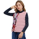 Flower black pink Kid s Short Button Up Puffer Vest	 View3