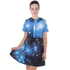 Pleiades (m45) Short Sleeve Shoulder Cut Out Dress  by idjy