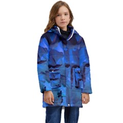 Peony In Blue Kid s Hooded Longline Puffer Jacket by LavishWithLove