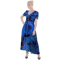 Peony In Blue Button Up Short Sleeve Maxi Dress