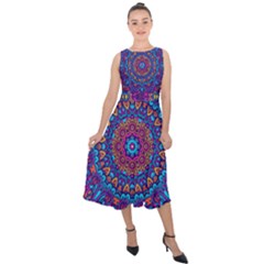 Vibrant Violet Mandala Midi Tie-back Chiffon Dress by lujastyles