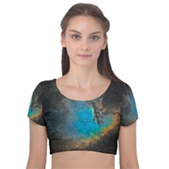 Pacman Nebula (ngc281) Velvet Short Sleeve Crop Top  by idjy