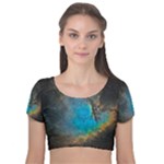 Pacman Nebula (NGC281) Velvet Short Sleeve Crop Top 