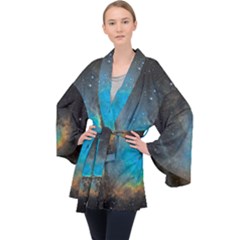 Pacman Nebula (ngc281) Long Sleeve Velvet Kimono  by idjy