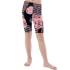 Abstrait Effet Formes Noir/rose Kids  Mid Length Swim Shorts