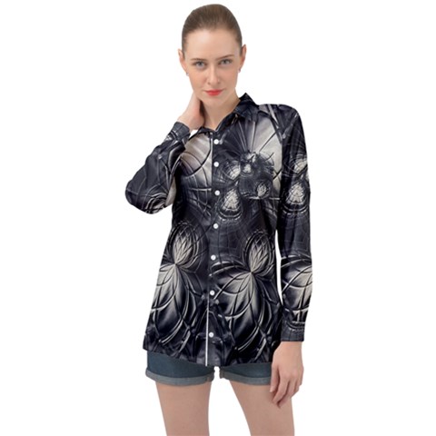 Charcoal Faker Long Sleeve Satin Shirt by MRNStudios