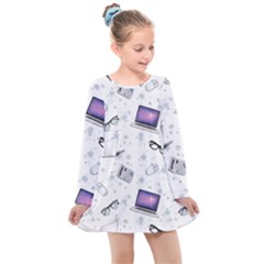 Computer Work Kids  Long Sleeve Dress by SychEva