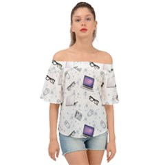 Computer Work Off Shoulder Short Sleeve Top by SychEva