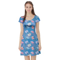 Notepads Pens And Pencils Short Sleeve Skater Dress by SychEva