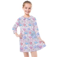 Notepads Pens And Pencils Kids  Quarter Sleeve Shirt Dress by SychEva