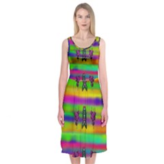 Mermaids And Unicorn Colors For Flower Joy Midi Sleeveless Dress by pepitasart