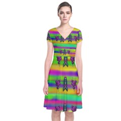 Mermaids And Unicorn Colors For Flower Joy Short Sleeve Front Wrap Dress by pepitasart