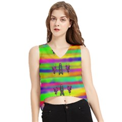 Mermaids And Unicorn Colors For Flower Joy V-neck Cropped Tank Top by pepitasart