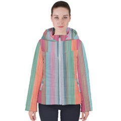 Colorful Stripes  Women s Hooded Puffer Jacket by TopitOff