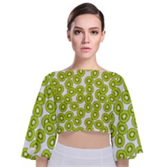 Kiwi Pattern Tie Back Butterfly Sleeve Chiffon Top by Valentinaart