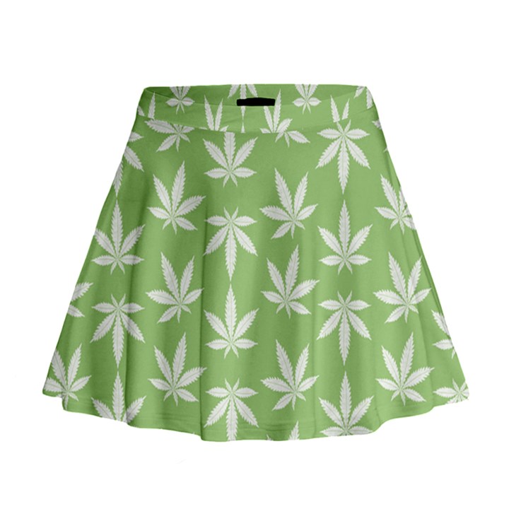 Weed Pattern Mini Flare Skirt