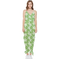 Weed Pattern Sleeveless Tie Ankle Chiffon Jumpsuit by Valentinaart