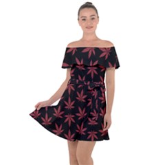 Weed Pattern Off Shoulder Velour Dress by Valentinaart