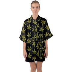 Weed Pattern Half Sleeve Satin Kimono  by Valentinaart