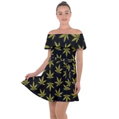 Weed Pattern Off Shoulder Velour Dress by Valentinaart