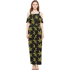 Weed Pattern Draped Sleeveless Chiffon Jumpsuit by Valentinaart