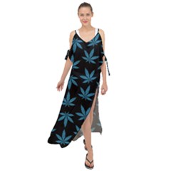 Weed Pattern Maxi Chiffon Cover Up Dress