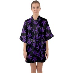 Weed Pattern Half Sleeve Satin Kimono  by Valentinaart