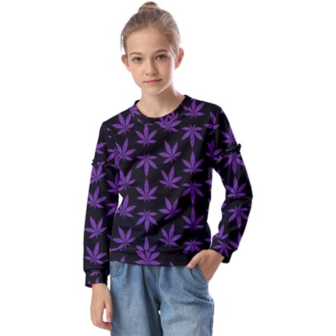 Weed Pattern Kids  Long Sleeve Tee With Frill  by Valentinaart