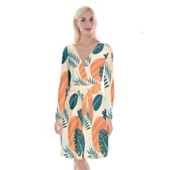 Tropical Pattern Long Sleeve Velvet Front Wrap Dress by Valentinaart