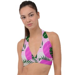 Tropical Pattern Halter Plunge Bikini Top by Valentinaart