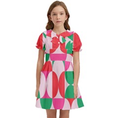 Geometric Pattern Kids  Bow Tie Puff Sleeve Dress by Valentinaart