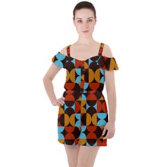 Geometric Pattern Ruffle Cut Out Chiffon Playsuit by Valentinaart