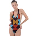 Geometric pattern Backless Halter One Piece Swimsuit View1