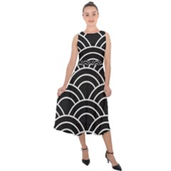 Black And White Pattern Midi Tie-back Chiffon Dress by Valentinaart