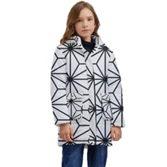 Black And White Pattern Kid s Hooded Longline Puffer Jacket by Valentinaart