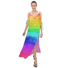 Watercolor Rainbow Maxi Chiffon Cover Up Dress