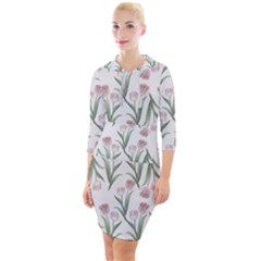 Floral Pattern Quarter Sleeve Hood Bodycon Dress by Valentinaart