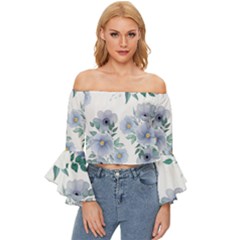 Floral Pattern Off Shoulder Flutter Bell Sleeve Top by Valentinaart